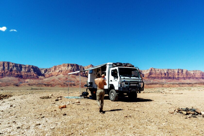 Vermillion Cliffs, AZ - The Standish family has been living permanently in their overland adventure vehicle since last holiday season, making their way so far around the Southwest, Pacific Northwest and British Columbia. Credit: Meghan Standish