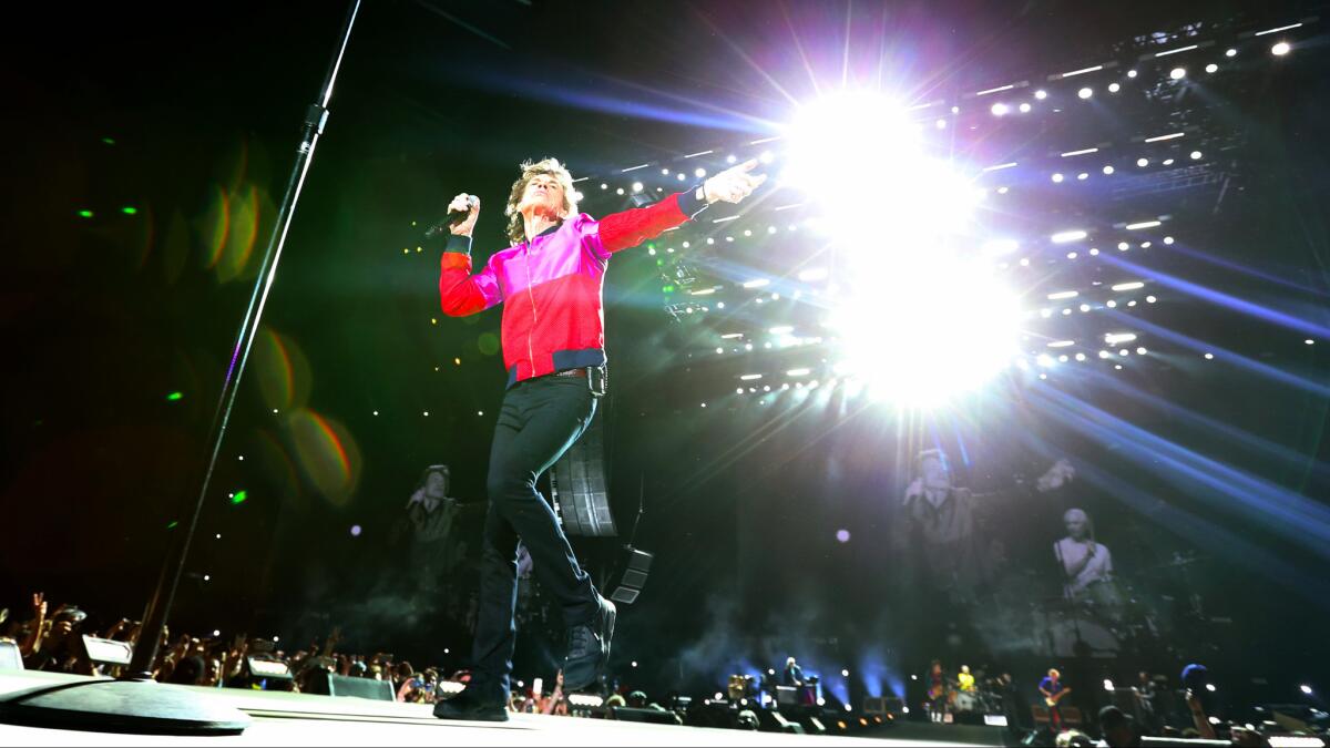 Mick Jagger performs with the Rolling Stones on Friday night at Desert Trip.