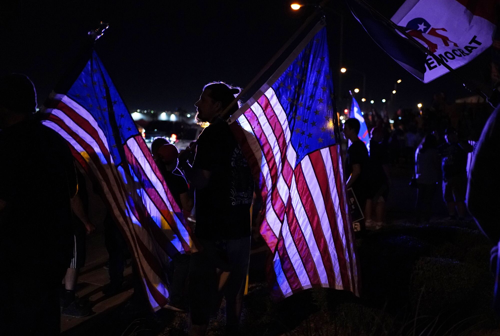Trump supporters protest 2020 election results outside the Clark County elections office in Las Vegas.