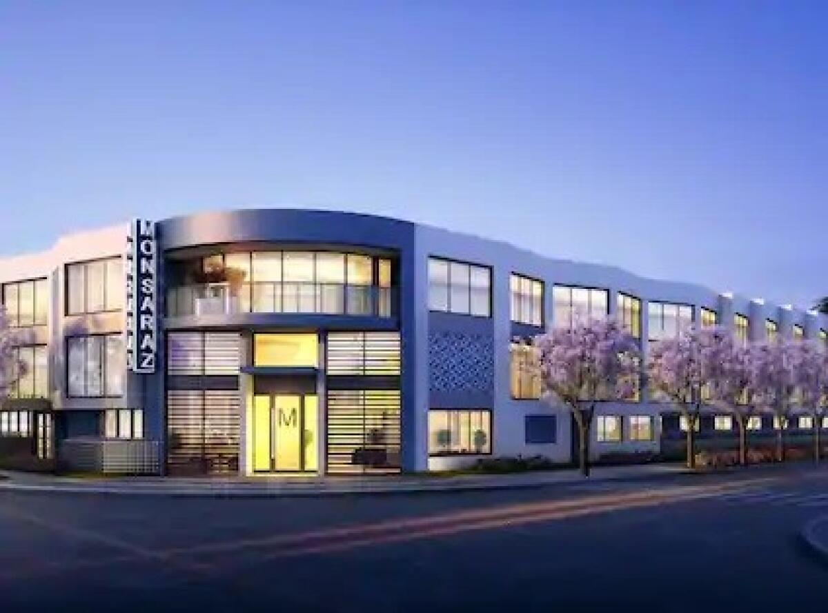 A rendering depicts the new Monsaraz San Diego hotel at Rosecrans and Garrison streets in Point Loma.