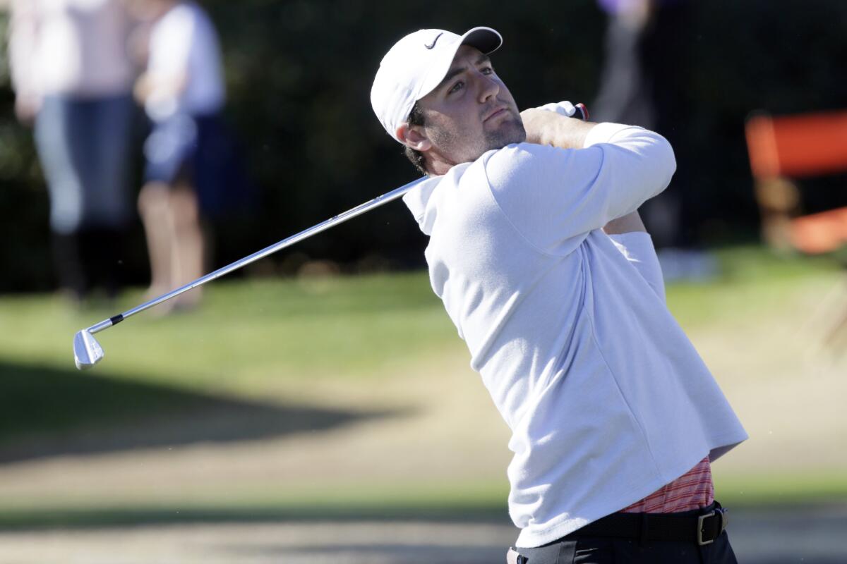 Scottie Scheffler hits a shot during the third round of the American Express golf tournament on Jan. 18, 2020.