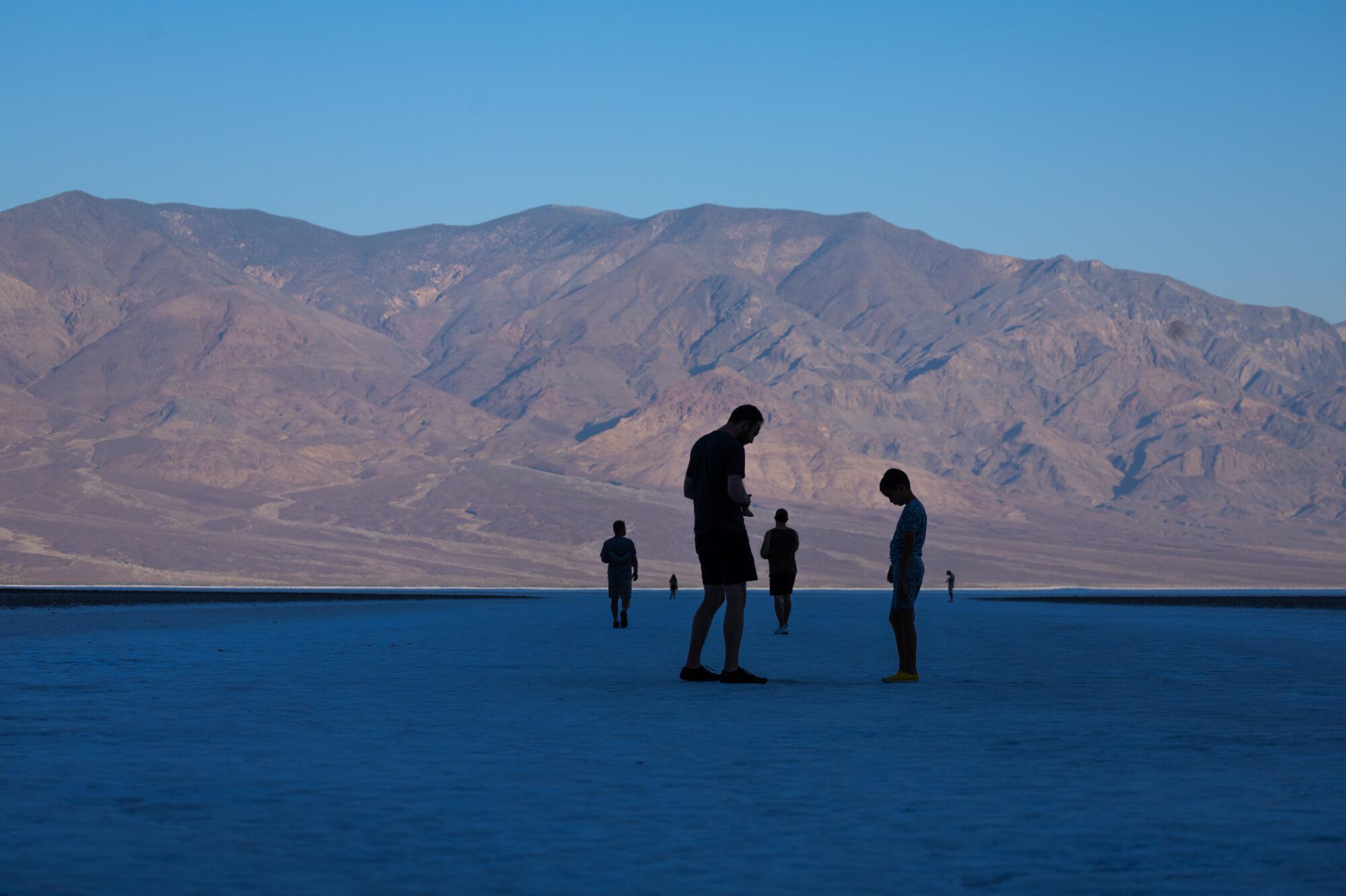 People stand on a white plain.