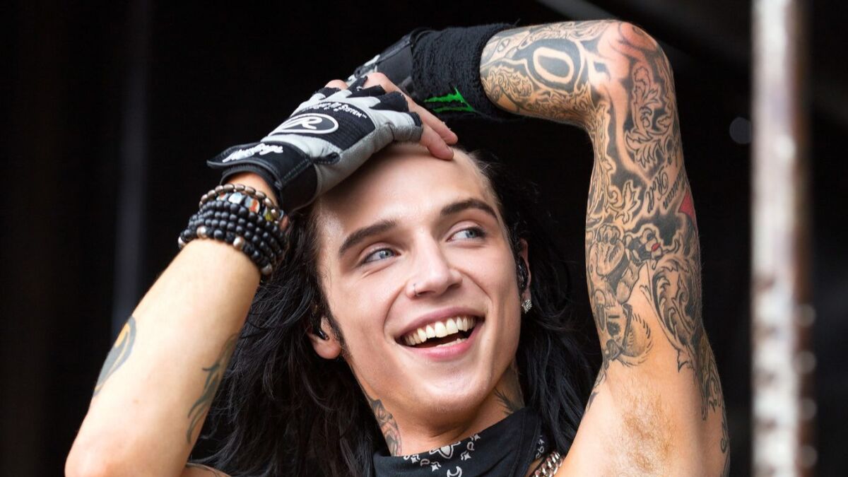 Andy Biersack of the band Black Veil Brides performing onstage at the 2015 Warped Tour in Noblesville, Indiana.