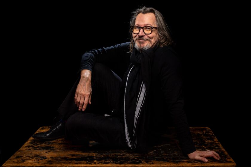 ** FOR ENVELOPE ACTOR ROUNDTABLE ISSUE RUNNING in 2021. DO NOT USE PRIOR**PALM SPRINGS, CA - NOVEMBER 07: Oscar-winning actor Gary Oldman is photographed in promotion of his upcoming Netflix film, "Mank," in the garage, of a Palm Springs, CA, home, on Saturday, Nov. 7, 2020. In this Netflix film set for release Nov. 13, Oldman stars as 1930s screenwriter Herman J. Mankiewicz, trying to finish "Citizen Kane." (Jay L. Clendenin / Los Angeles Times)