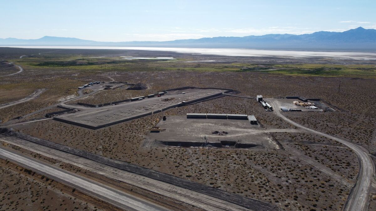 Construction work on Ormat's Dixie Meadows geothermal plant, with the Dixie Valley toad's wetland habitat in the background.