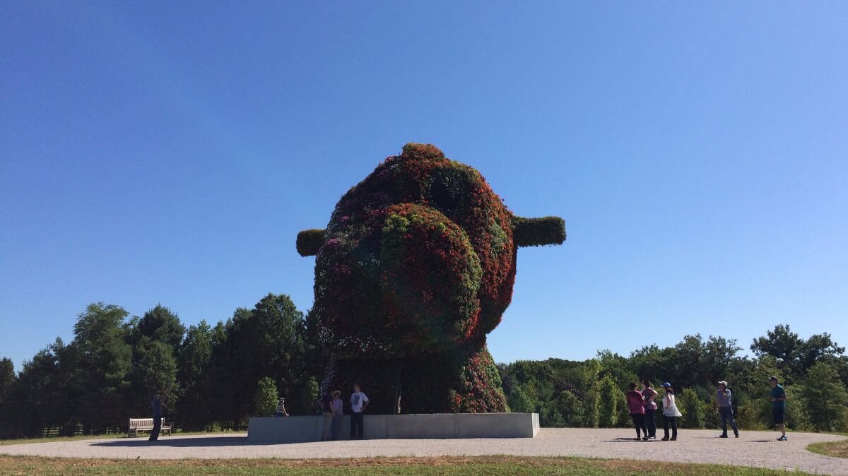 "Split-Rocker," 2000, by Jeff Koons, made with hundreds of flowering plants, is a crowd-pleaser.