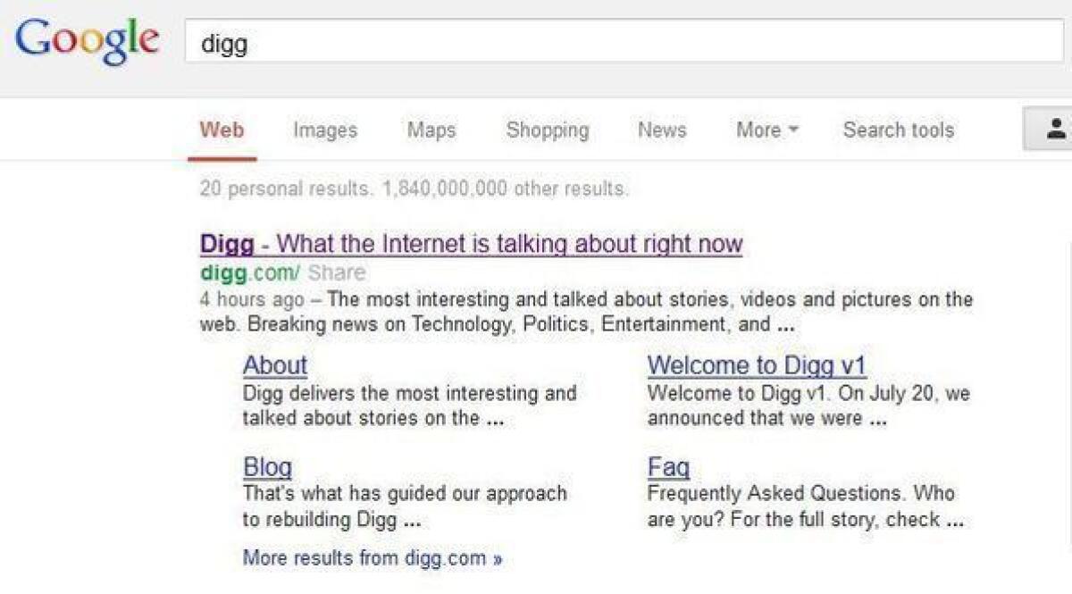 Digg is back in Google search results after having been accidentally removed Wednesday morning.