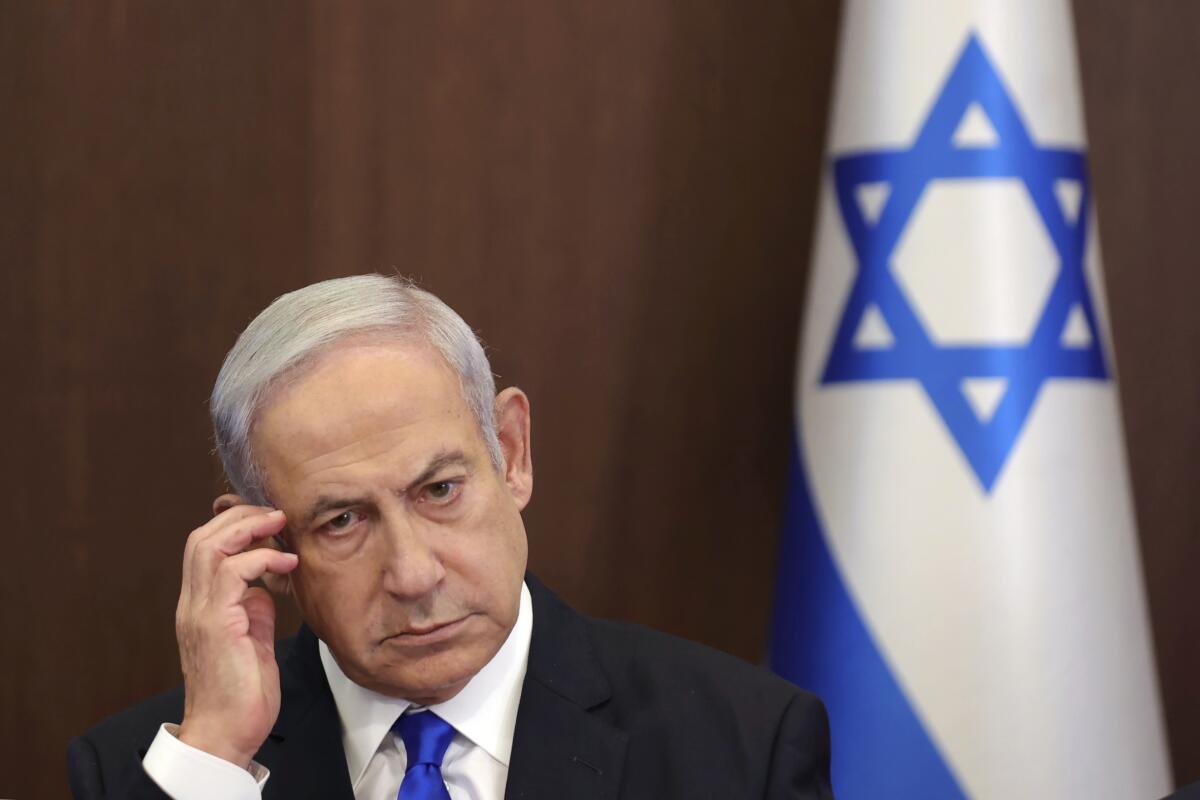 Israeli Prime Minister Benjamin Netanyahu attends his weekly cabinet meeting.