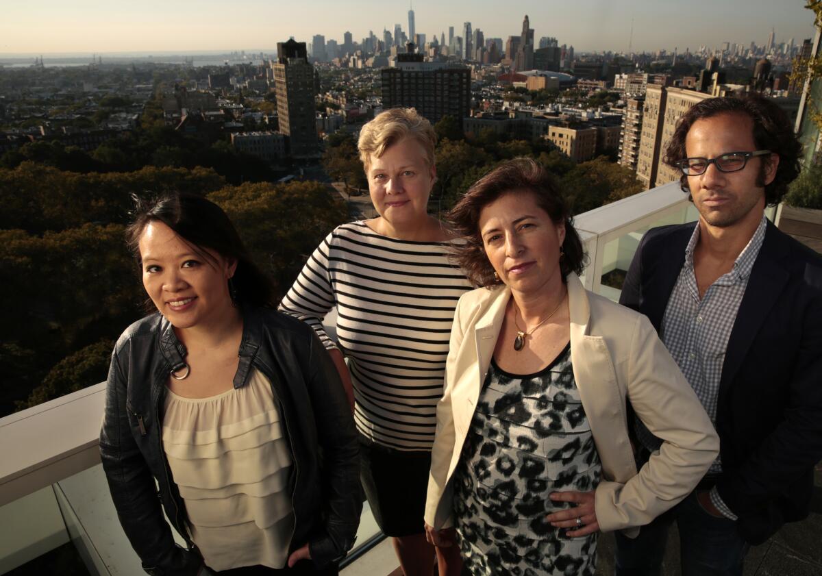 Mynette Louie, left, Mary Jane Skalski, second from left, Julie Parker Benello, third from left, and Dan Cogan, right, have created a new financial fund for women directors.