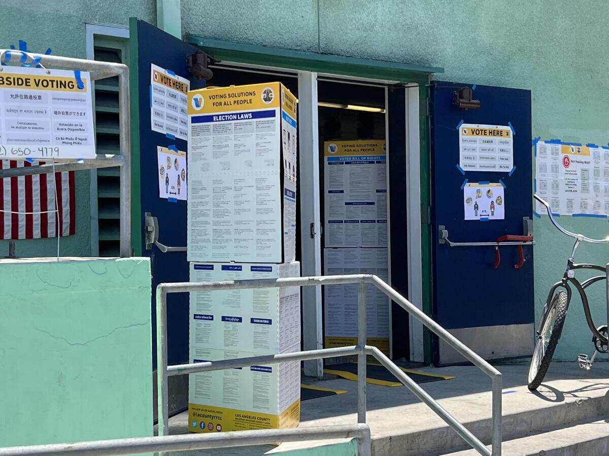 A voting center at Vermont Avenue Elementary School, located in the Adams-Normandie neighborhood.