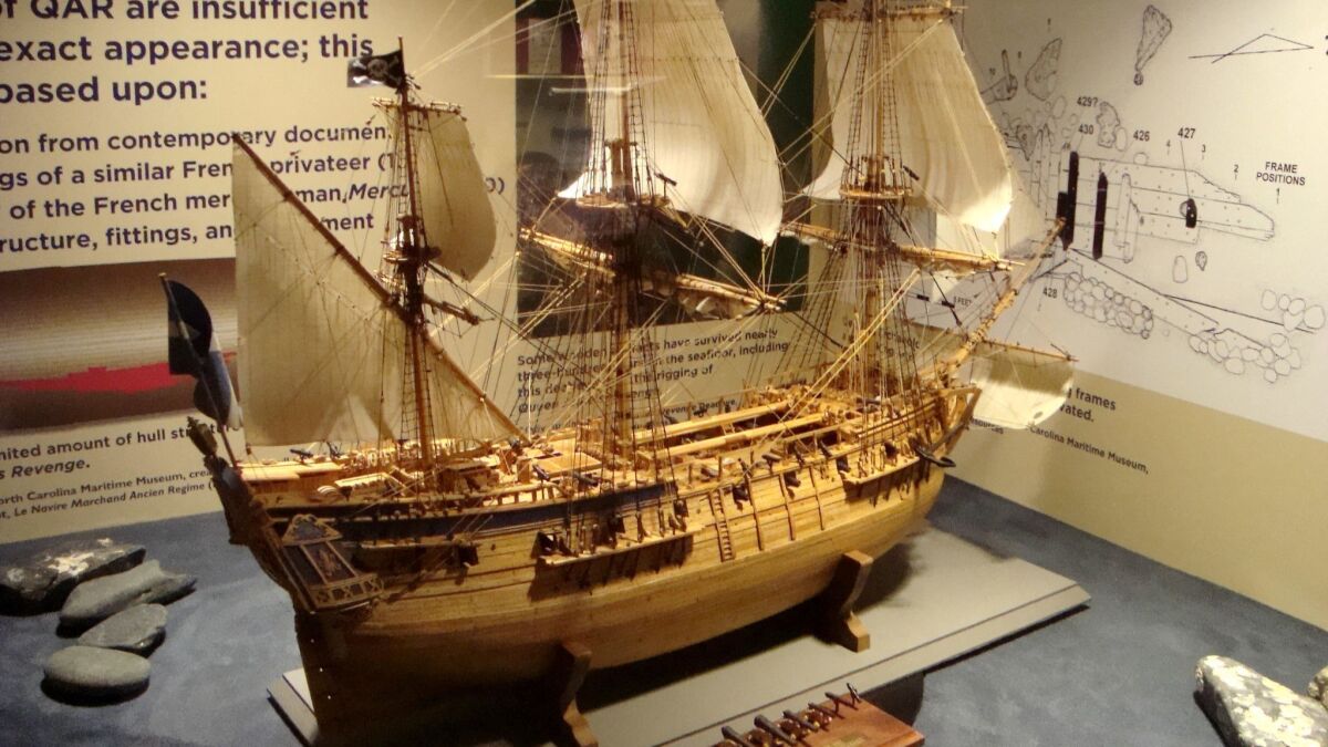 A model of Queen Anne's Revenge, flagship of the 18th century pirate Blackbeard, at the North Carolina Maritime Museum in Beaufort, N.C.