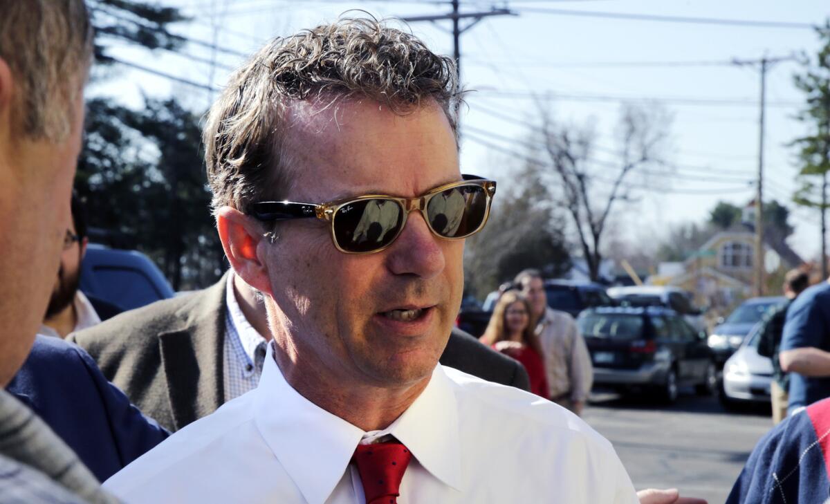 Republican presidential candidate Sen. Rand Paul wears a pair of Ray-Bans during an April 18 campaign stop in New Hampshire.