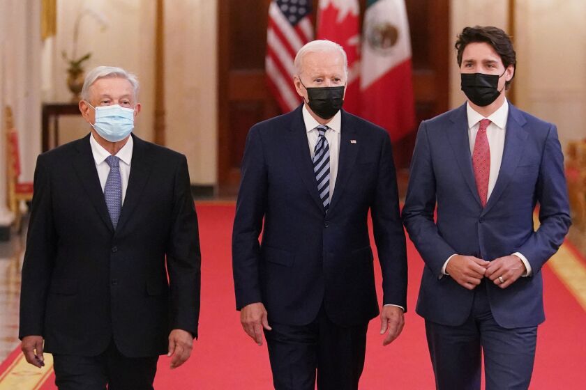 President Joe Biden, Canada's Prime Minister Justin Trudeau and Mexico's President Andres Manuel Lopez Obrador 