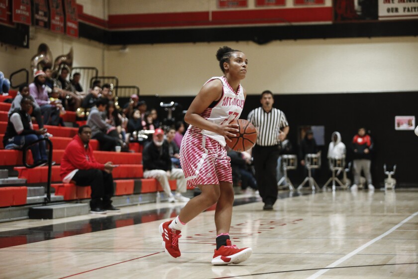 Playing for Mount Miguel, 5-foot-6 point guard Sylena Peterson (23) earned first-team All-San Diego Section recognition as a freshman and sophomore.