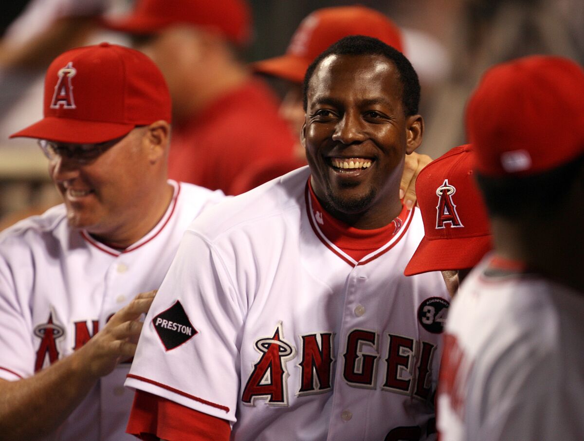 Angels outfielder Vladimir Guerrero celebrates during a game against the Tampa Bay Rays in August 2009.