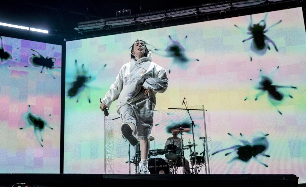 Billie Eilish on stage at Coachella. Her show was choreographed by Matthew Peacock.