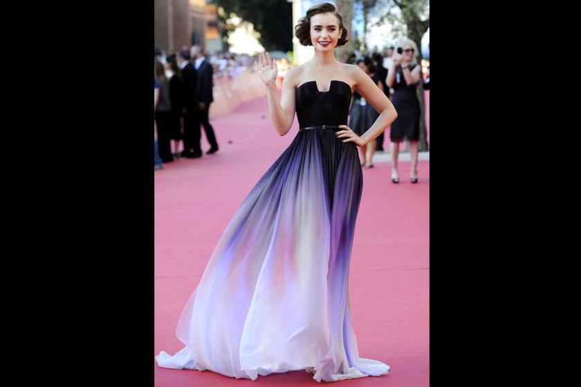 British actress Lily Collins arrives for the premiere of the movie "Love, Rosie" at the ninth annual Rome Film Festival on Oct. 19.