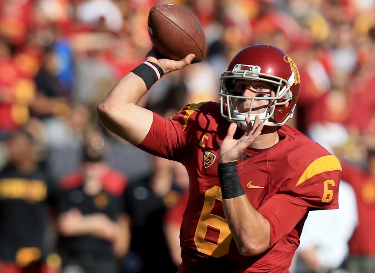 USC quarterback Cody Kessler prepares to pass in a 49-14 victory over Notre Dame on Nov. 29, 2014.