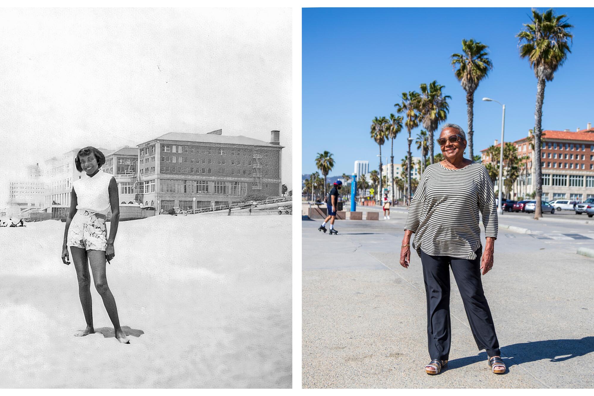 Cristyne Lawson at the beach in 1953 as a young girl, at left, and today. 