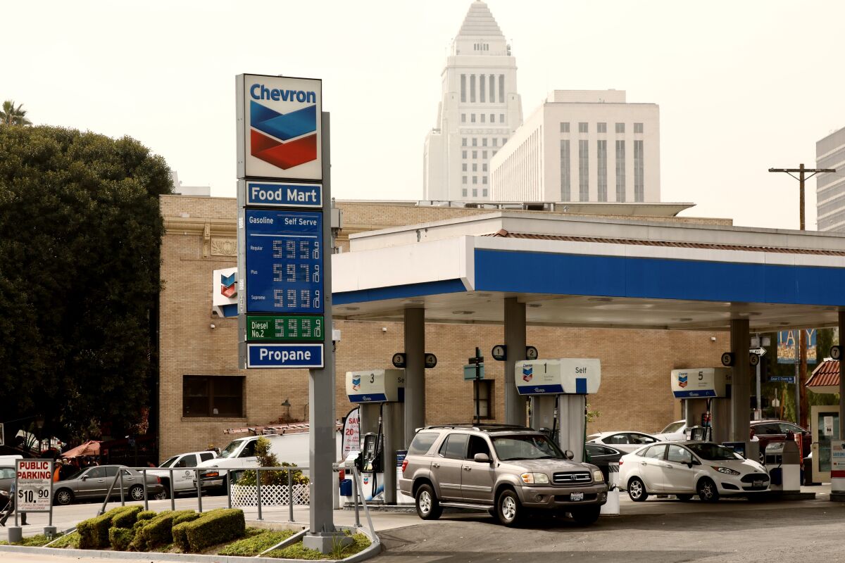 Chevron gas station with gas prices displayed