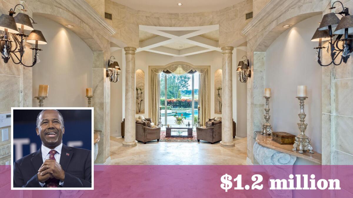 Former Republican presidential candidate Ben Carson has put his home in West Palm Beach, Fla., on the market for $1.2 million.