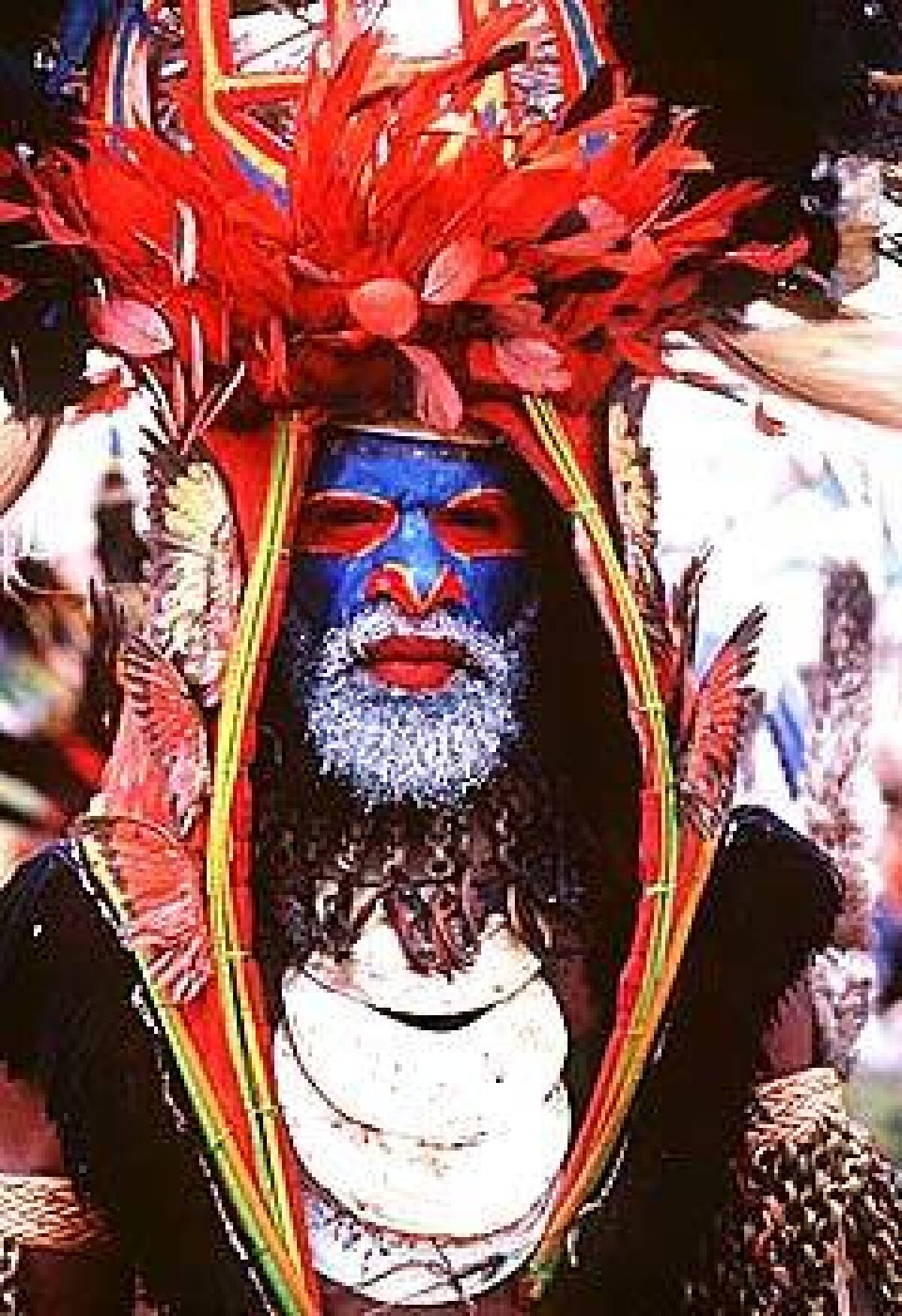 A tribal performer is dressed in traditional costume for the Mt. Hagen Cultural Festival and Sing-Sing, held each August over two days in the Highlands.