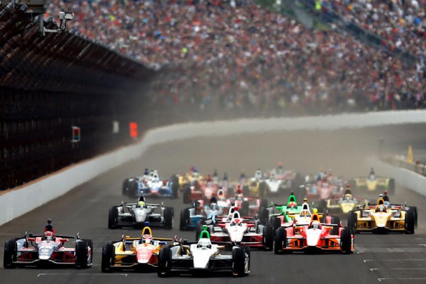 Ed Carpenter leads the field for the start of the Indianapolis 500.