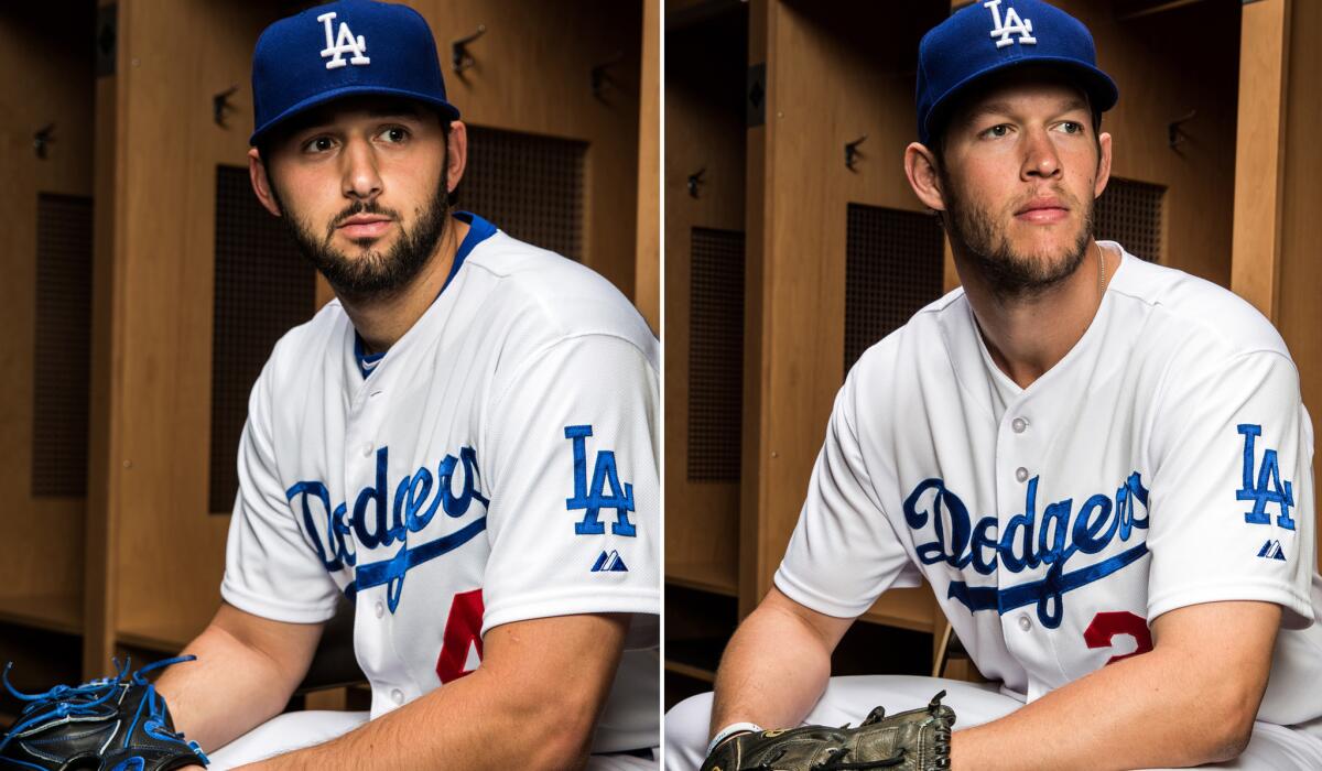 Dodgers pitcher Mike Bolsinger, left, and Clayton Kershaw were once opponents in high school and teammates on an amatuer team.