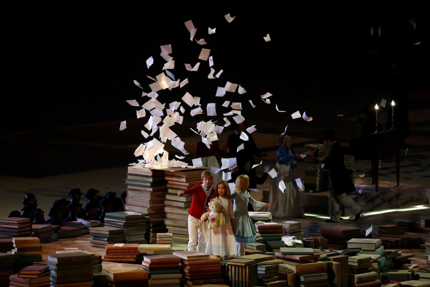 Dancers perform a celebration of Russian literature during the 2014 Sochi Winter Olympics Closing Ceremony.