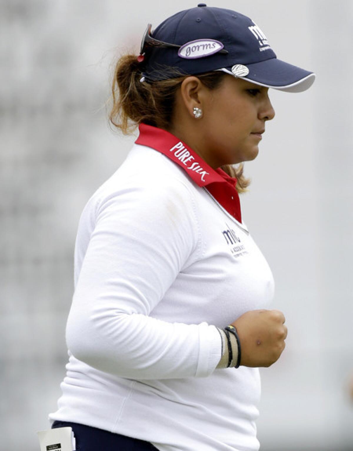 Lizette Salas reacts after sinking a putt on the seventh hole Friday during the second round of the U.S. Women's Open.