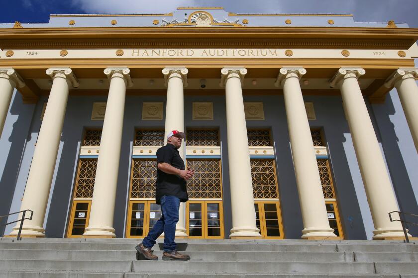 John Darpli, who is an alfalfa broker and softball coach, is president of the 1776 Sons of Liberty, shown in Civic Center Park where they are based in Hanford, Calif., Wednesday, Feb. 21, 2024. The Sons of Liberty are a grassroots, ultraconservative organization, who believe Democrats and liberals are endangering the U.S. Constitution.