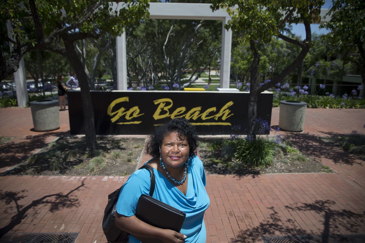 Ida Marie Briggs, shown at Cal State Long Beach, enrolled in community college as a young woman, but family and work kept her from earning a degree. Now, at 58, she's about to re-enter school at Cal State Long Beach in the fall, determined to earn her bachelor's degree in psychology.