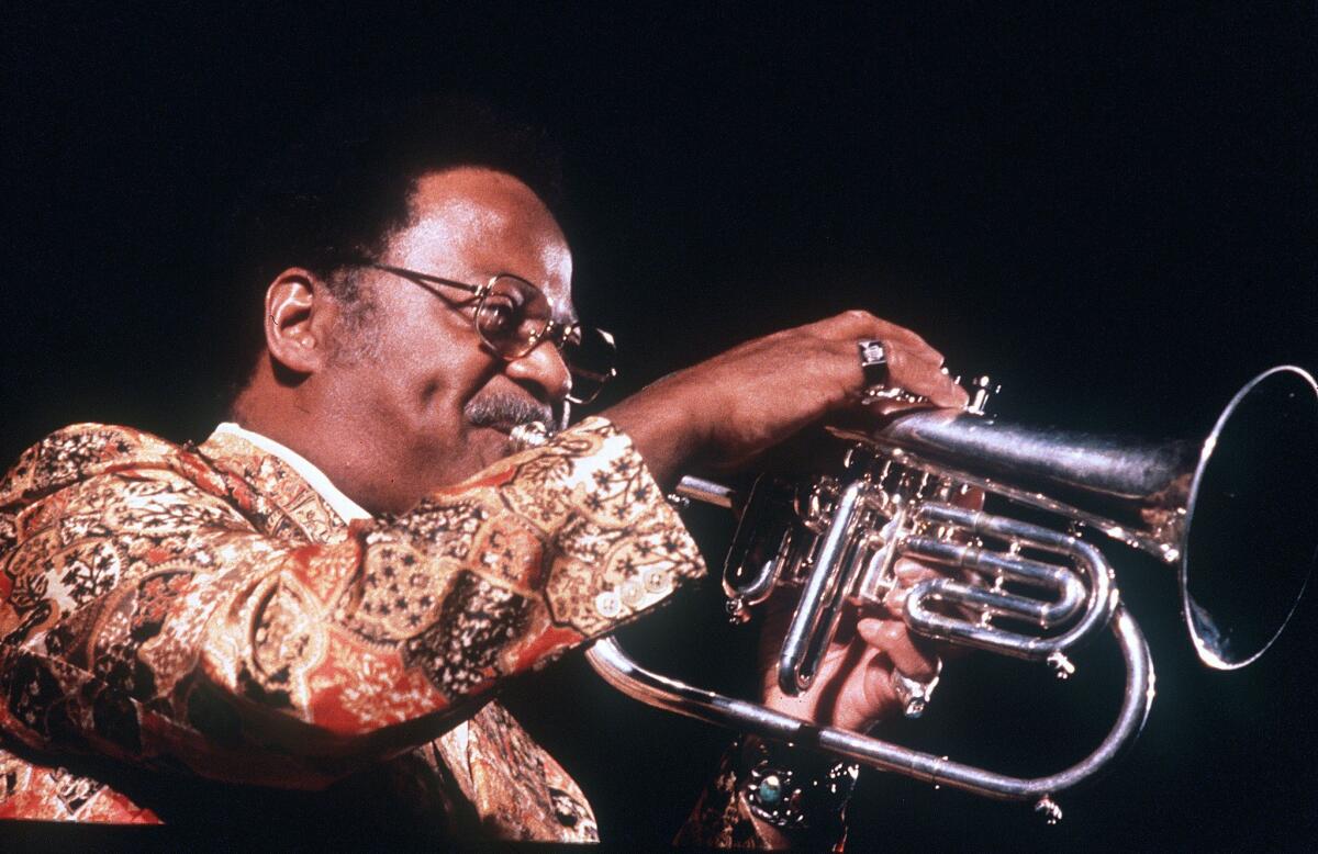 Clark Terry performs during the Stockholm Jazz and Blues Festival in 1980.