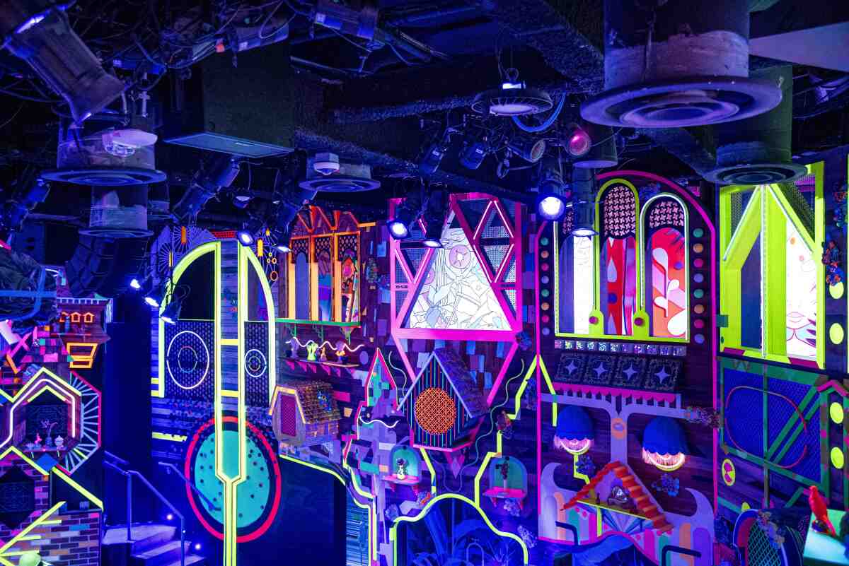 A neon city emits bright colors.