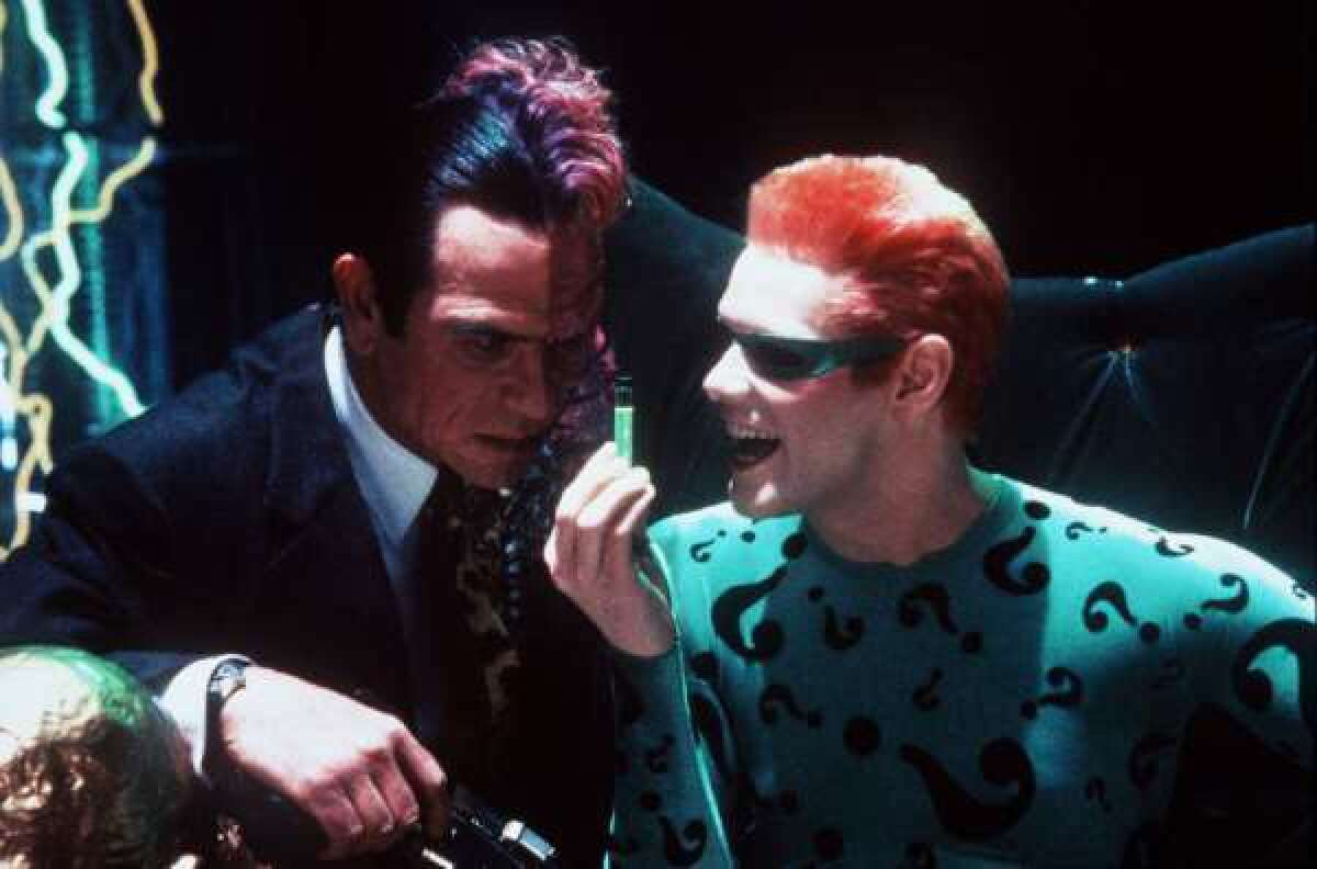 Tommy Lee Jones, left, and Jim Carrey in "Batman Forever."