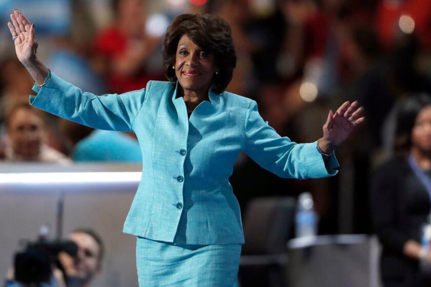 U.S. Rep. Maxine Waters (D-Calif.) takes the stage to speak during the third day of the Democratic National Convention in Philadelphia.