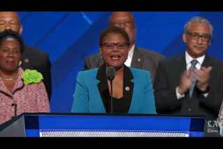 Rep. Karen Bass of California speaks at the Democratic National Convention