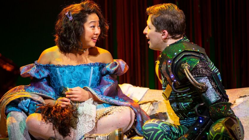 Stephanie Hsu and Will Roland in the musical "Be More Chill" at the Lyceum Theatre.