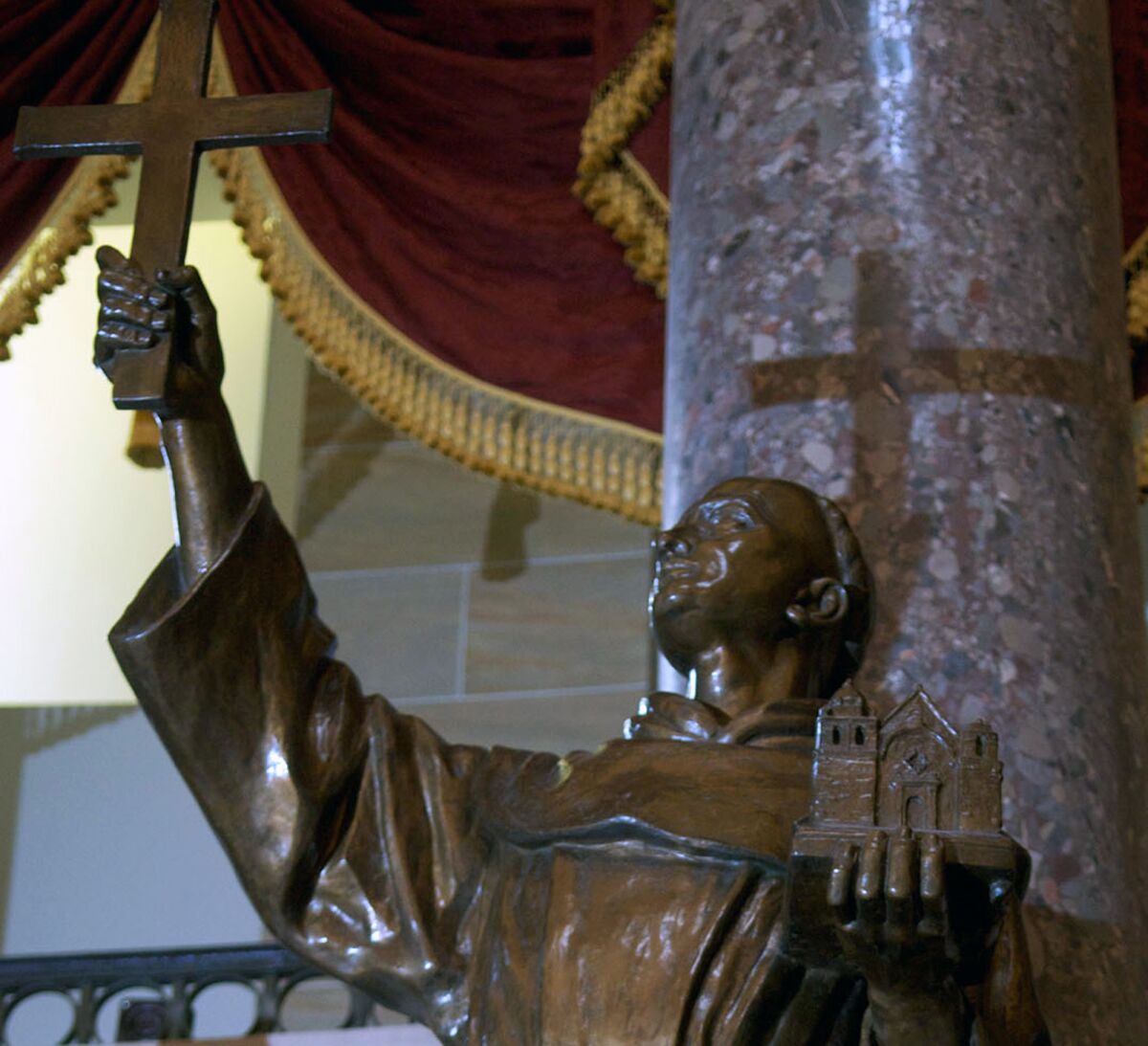 Statue of Father Junipero Serra in Statuary Hall at the U.S. Capitol. A resolution in the California Legislature to replace it with a statute of astronaut Sally Ride was put on hold Thursday.