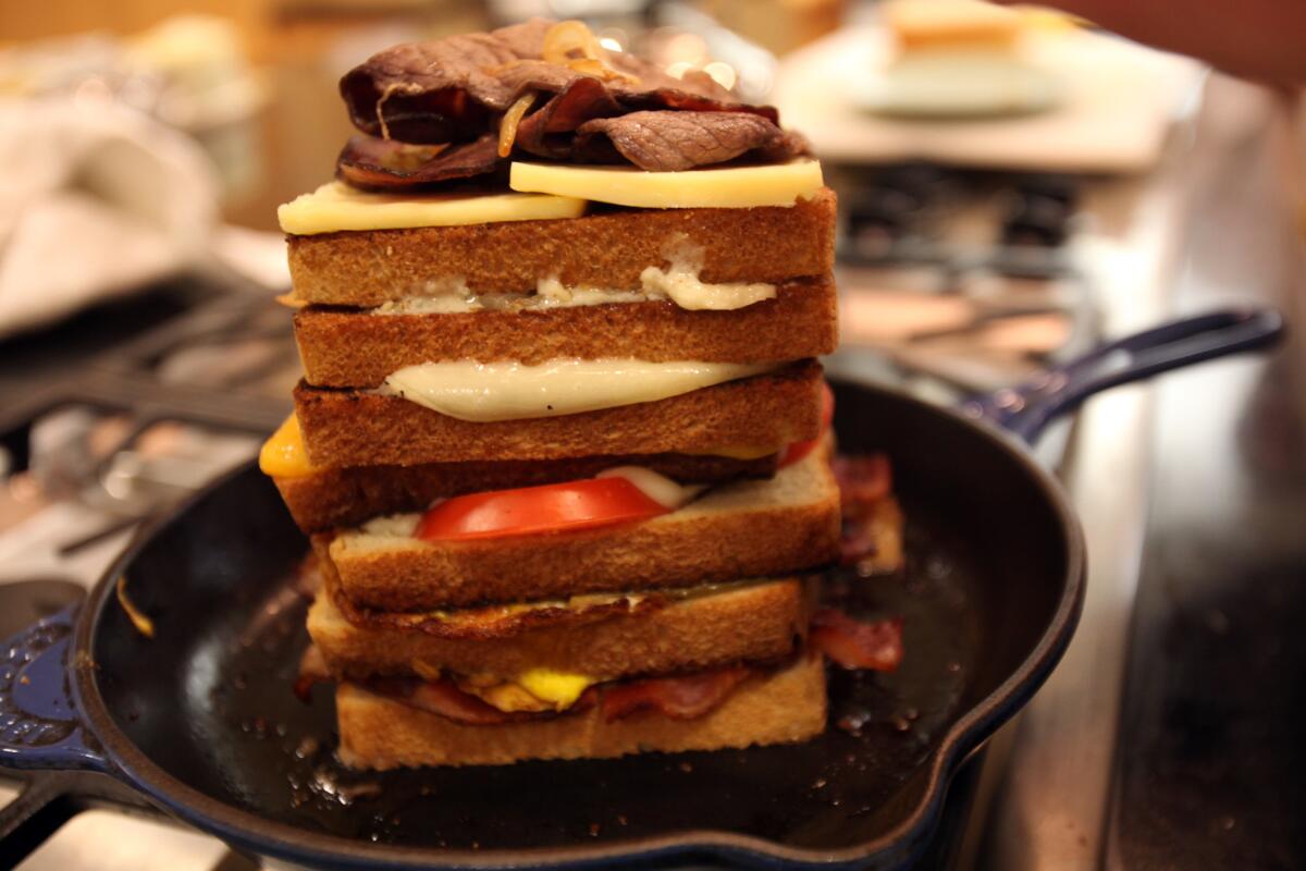 A nine layered grilled cheese sandwich is in need of its own domain, by the Los Angeles Times' Noelle Carter.