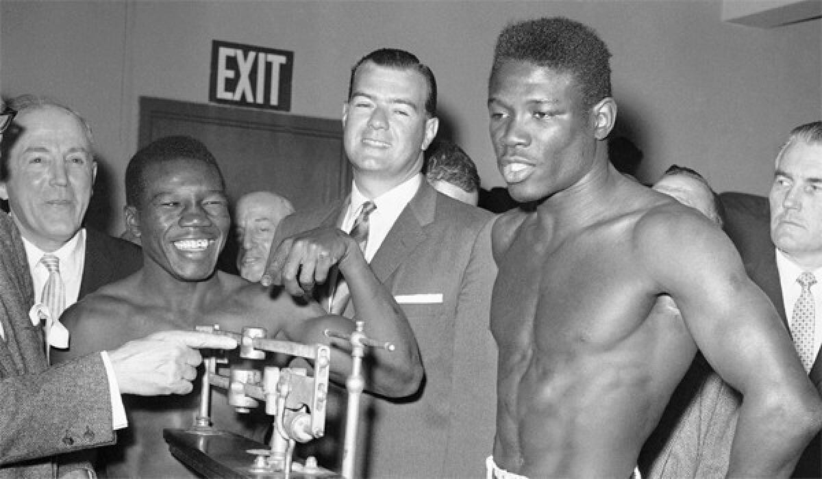 Emile Griffith, right, was taunted by Benny Paret, left, about his sexuality before their Madison Square Garden bout, after which Paret died of brain injuries.