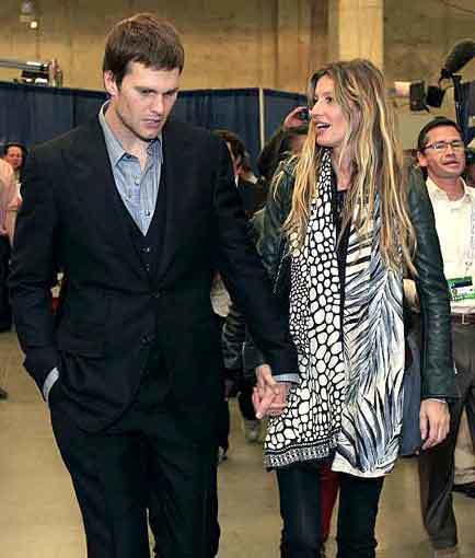 Patriots quarterback Tom Brady and his wife, supermodel Gisele Bundchen, leave Lucas Oil Stadium after the Patriots lost to the New York Giants in Super Bowl XLVI on Sunday in Indianapolis.