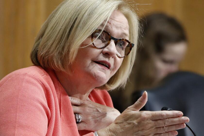 FILE - In this June 20, 2018, file photo, Sen. Claire McCaskill, D-Mo., asks a question during a Senate Finance Committee hearing on Capitol Hill in Washington. McCaskill says Russian hackers tried unsuccessfully to infiltrate her Senate computer network, and says she âwill not be intimidated.â The Missouri Democrat released the statement after The Daily Beast website reported that Russiaâs GRU intelligence agency tried to hack the senatorâs computers in August 2017. (AP Photo/Jacquelyn Martin, File)