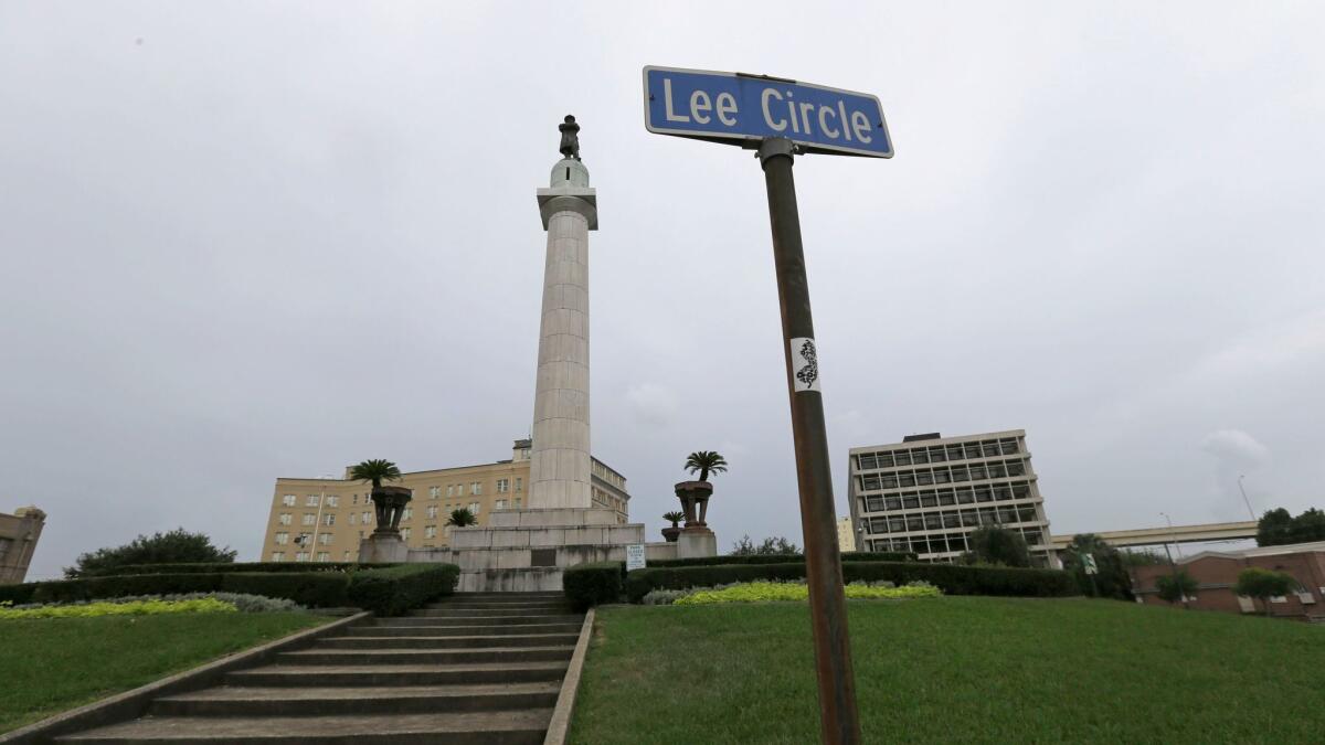 The Robert E. Lee Monument is seen in Lee Circle in New Orleans.