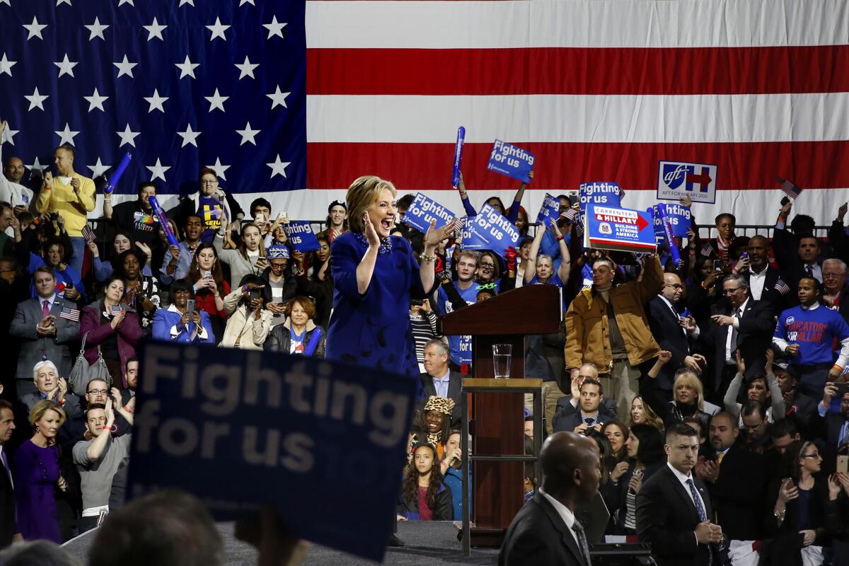 Hillary Clinton holds a rally in New York.