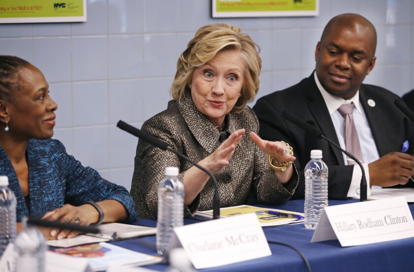 For Hillary Rodham Clinton, shown in an appearance at an early childhood development center in Brooklyn on April 1, the stagecraft of a presidential campaign launch is fraught with pitfalls about where to begin her run and how to reintroduce herself to voters and change preconceived ideas about her.