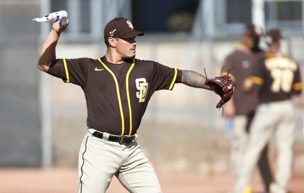 Yu Darvish of the San Diego Padres warms up during spring training