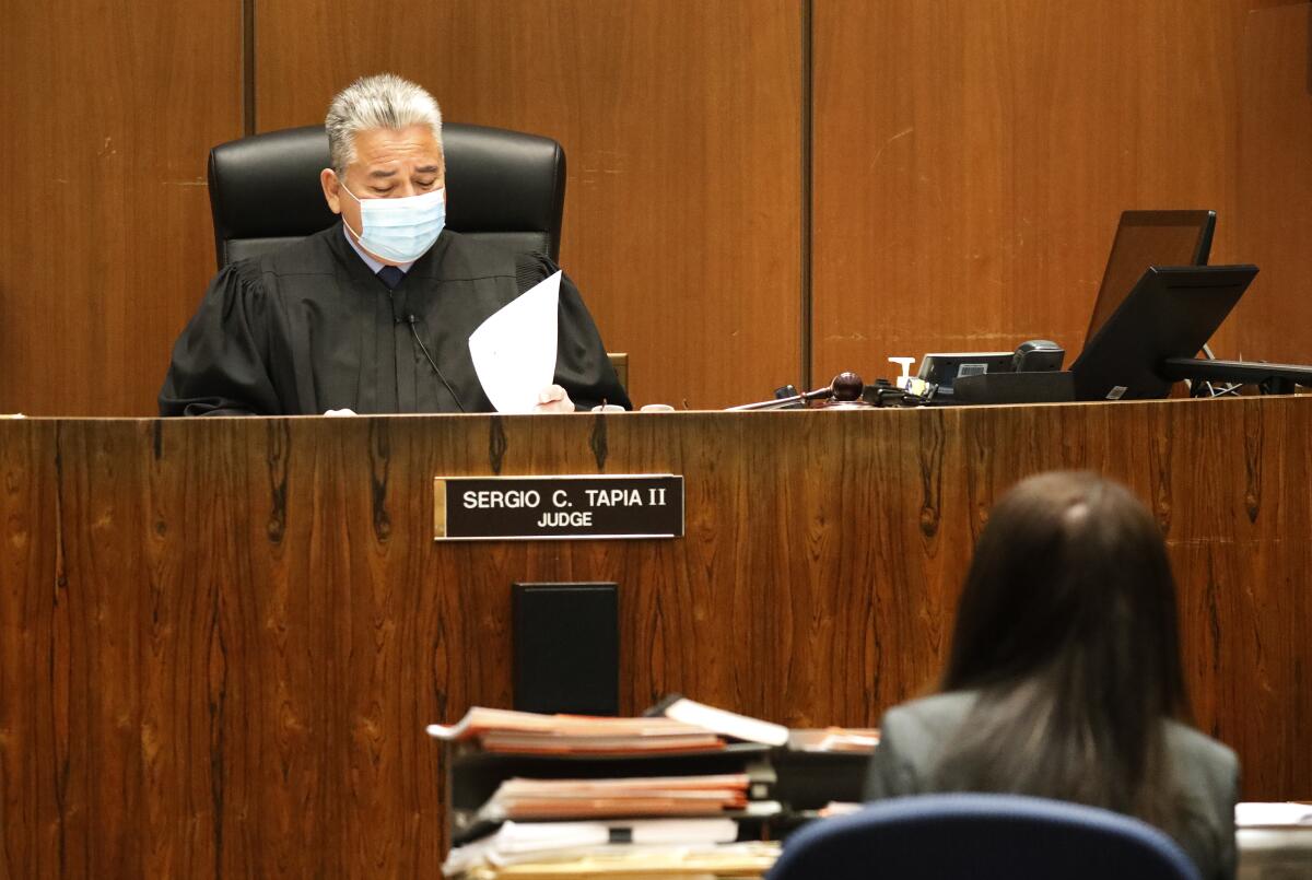 Los Angeles Superior Court Judge Sergio Tapia during a hearing in December 2020.