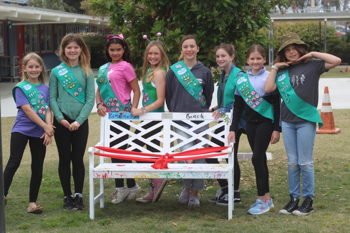 La Jolla Girl Scout Troop 4877 donated a “Kindness Bench” to Torrey Pines Elementary School.