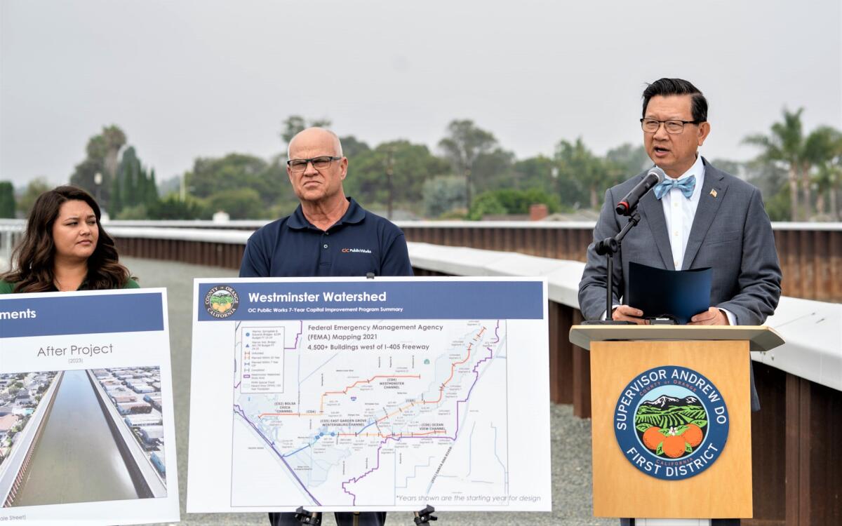O.C. Supervisor Andrew Do at an Aug. 15 news conference in Huntington Beach.